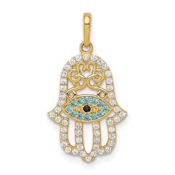 Kazi Luxury 14k Yellow Gold Multi-colored CZ Hamsa Pendant